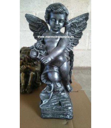 Ángel en piedra artificial color plata