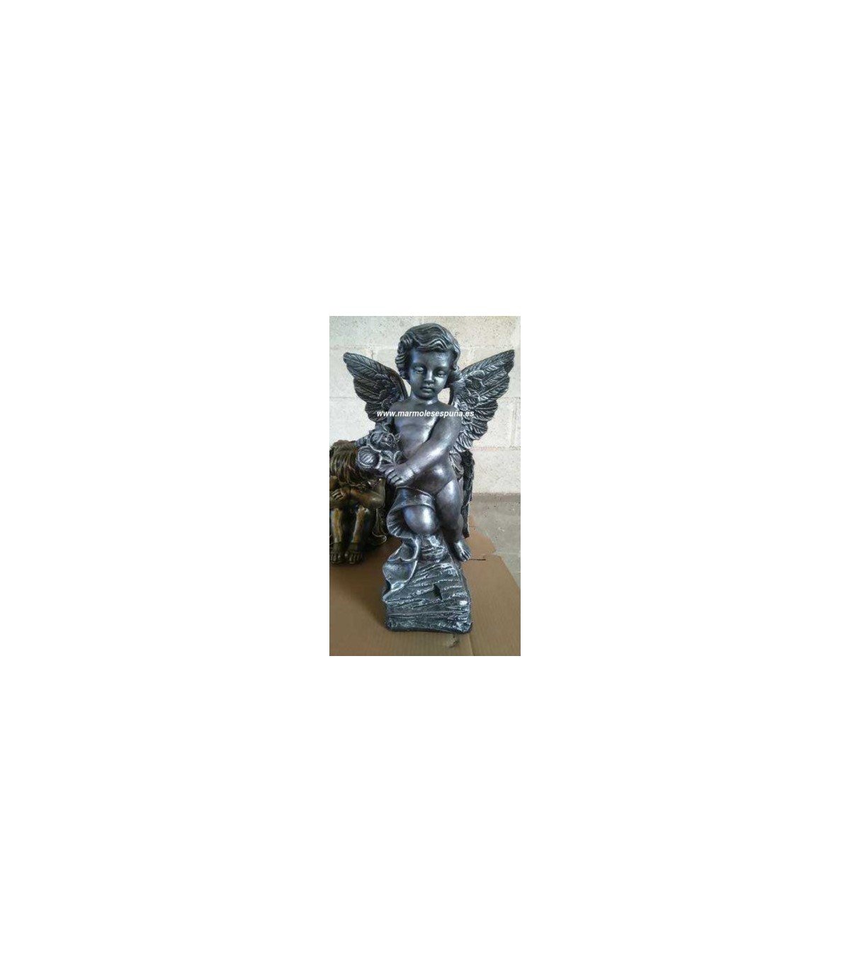 Ángel en piedra artificial color plata