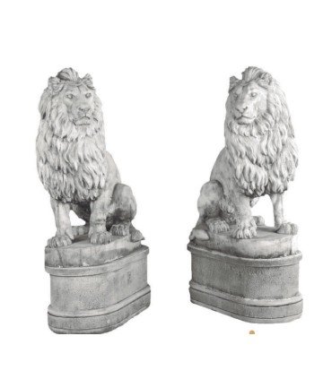 Pareja de leones Sirianos en piedra artificial.