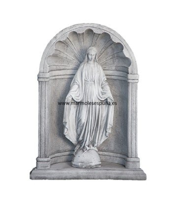 Virgen Milagrosa con hornacina gris en piedra