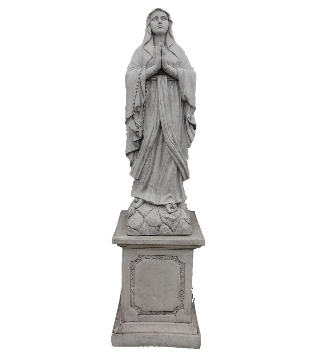 Virgen de Lourdes con pedestal en piedra